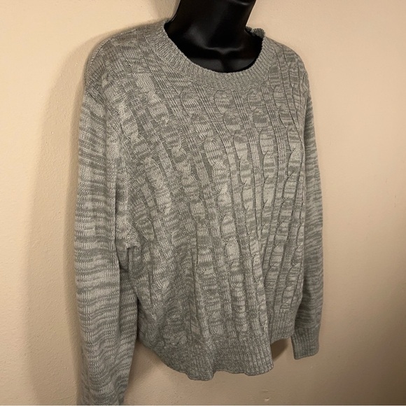 LARGE H&M DIVIDED GREY CABLE KNIT SWEATER WOMENS ACRYLIC ACADEMIA LONG SLEEVE - Picture 2 of 12